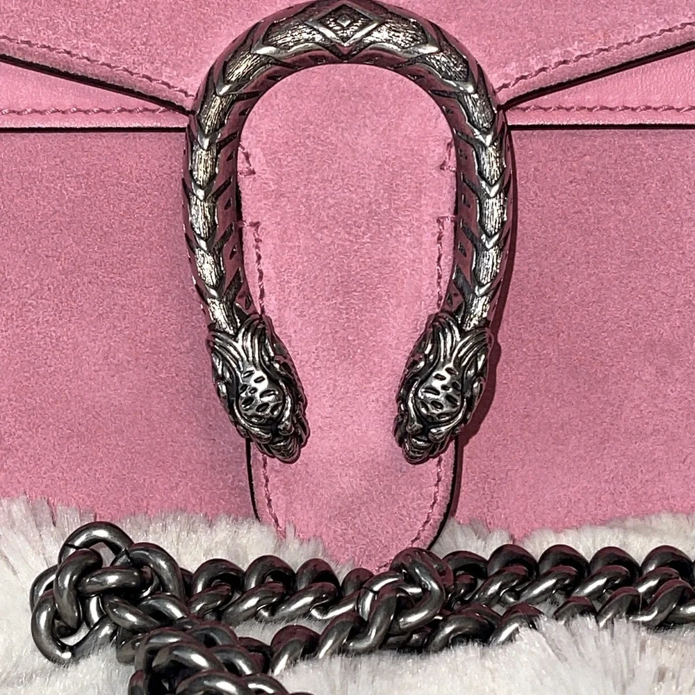 LIKE NEW GUCCI DIONYSUS SMALL SUEDE PINK SHOULDER CROSS BODY SNAKE HEAD CLOSURE - Picture 3 of 16